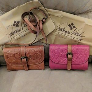 Satchel Fushia  and  camel color Italian leather